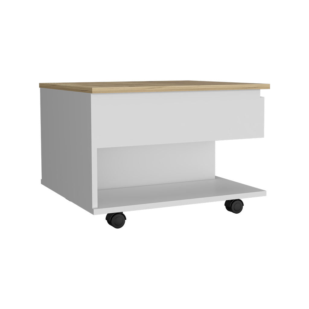 Lift Top Coffee Table Mercuri, Casters, White Light Oak Finish White Light Oak Particle Board