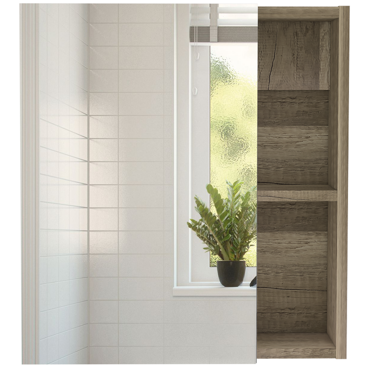Medicine Cabinet Mirror Clifton, Five Internal Shelves, Pine Finish Walnut Particle Board