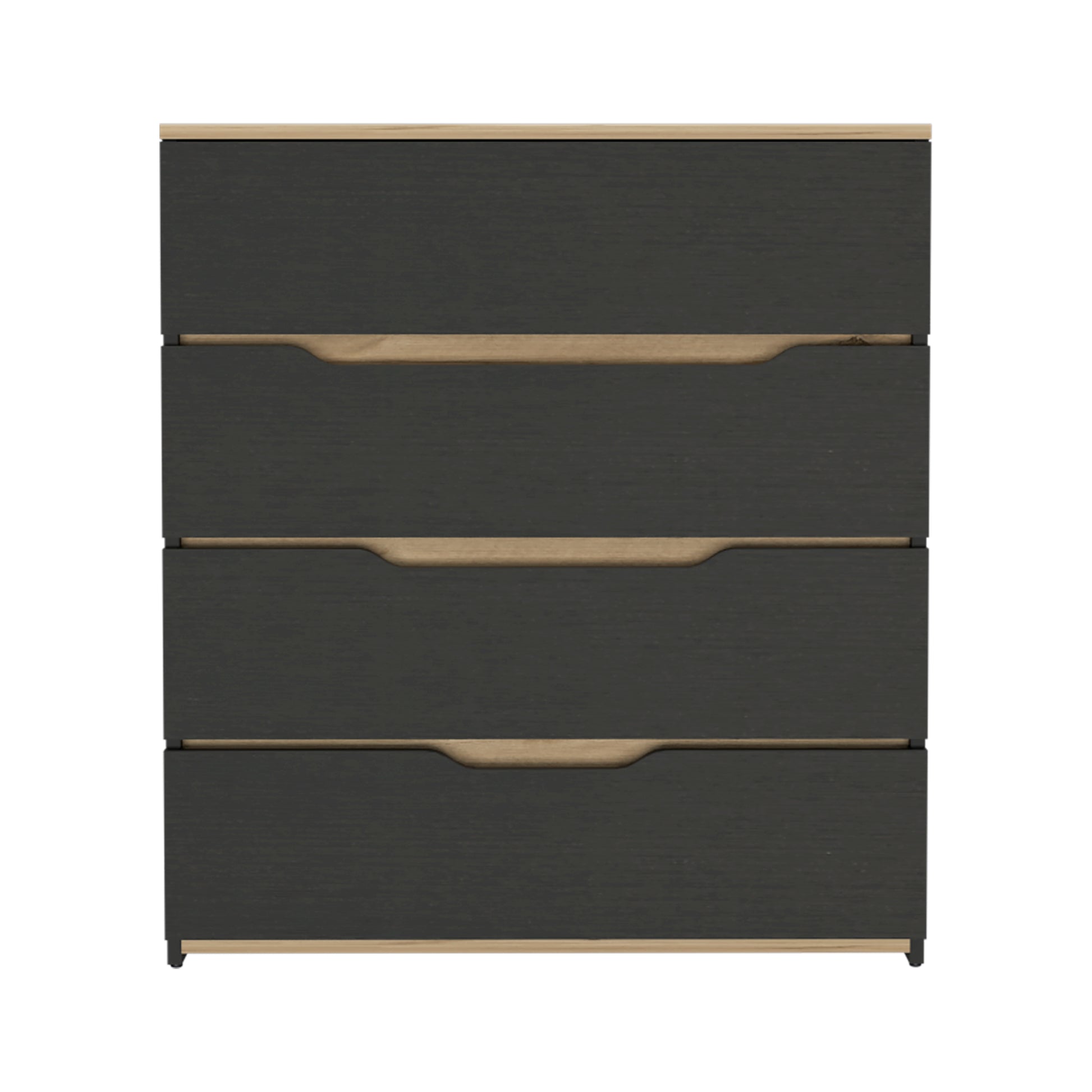 Dresser Oboe, Superior Top, Four Drawers, Black Wengue Light Oak Finish Light Oak Particle Board