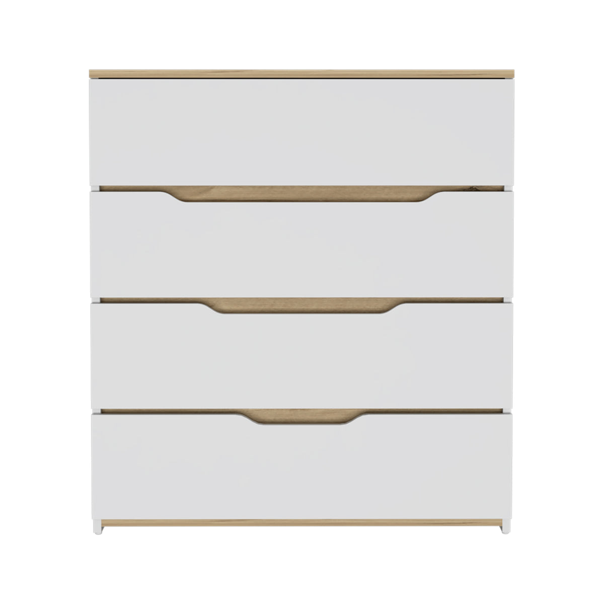 Dresser Oboe, Superior Top, Four Drawers, White Light Oak Finish White Light Oak Particle Board