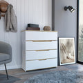 Dresser Oboe, Superior Top, Four Drawers, White Light Oak Finish White Light Oak Particle Board