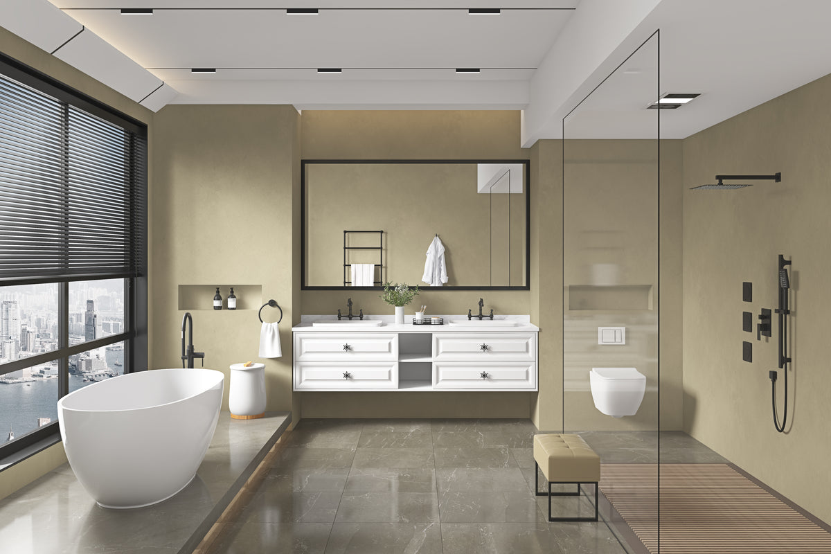 72In. W X 48In. H Metal Framed Bathroom Mirror For Wall, Rectangle Mirror, Bathroom Vanity Mirror Farmhouse, Anti Rust, Hangs Horizontally Or Vertiy Matte Black Aluminium