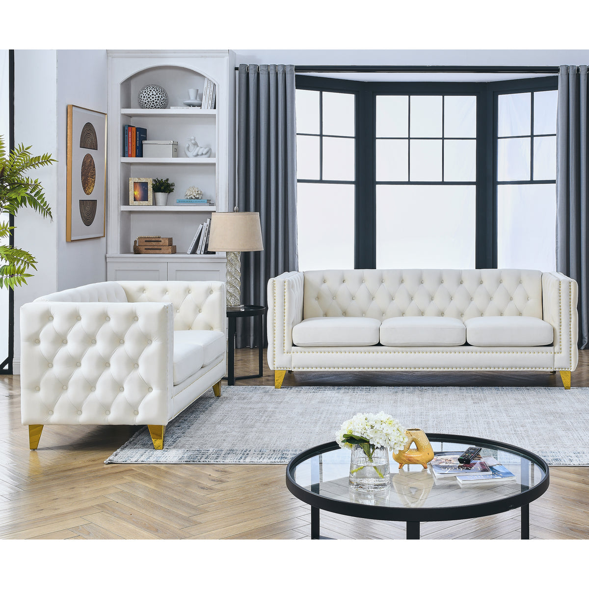 3 Seater 2 Seater Combination Sofa.Beige Velvet Beige Foam Velvet