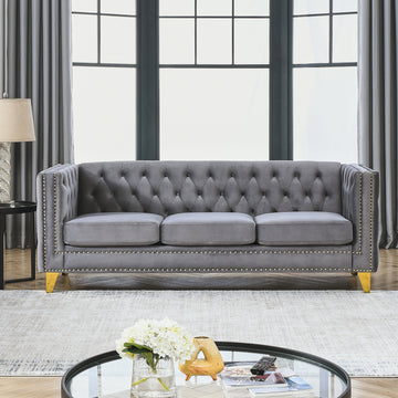 Contact Us For 3D Modeling Velvet Sofa For Living Room,Buttons Tufted Square Arm Couch, Modern Couch Upholstered Button And Metal Legs, Sofa Couch For Bedroom, Grey Velvet W834S00020 Gray Foam Velvet