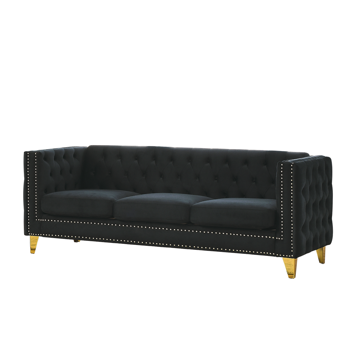 3 Seater 2 Seater Combination Sofa.Black Velvet Black Foam Velvet