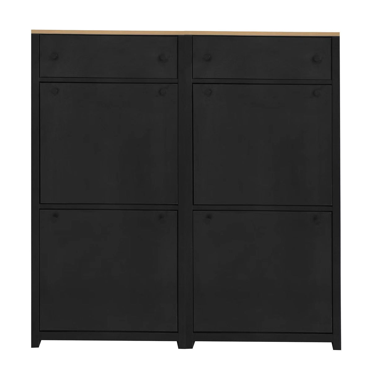 Slim Shoe Cabinet Set With 4 Flip Drawers, Wood Grain Pattern Top Shoe Storage Solution With Adjustable Panel, Modern Style Shoe Rack With Drawers For Hallway, Black 5 Or More Drawers Black Primary Living Space Adjustable Shelves Particle Board