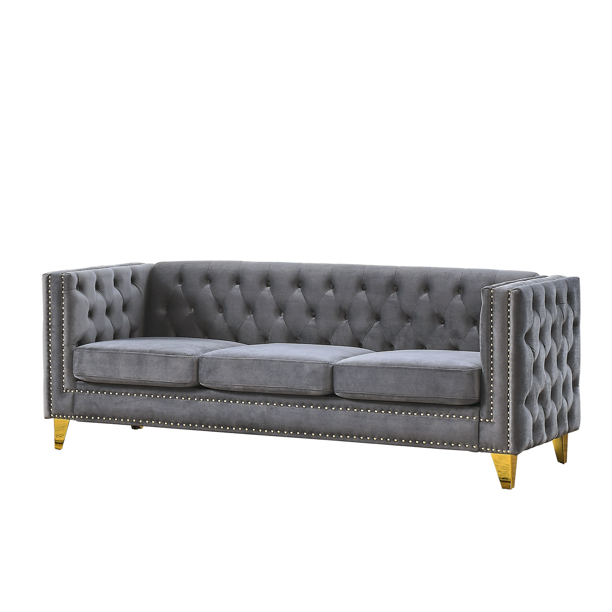 Contact Us For 3D Modeling Velvet Sofa For Living Room,Buttons Tufted Square Arm Couch, Modern Couch Upholstered Button And Metal Legs, Sofa Couch For Bedroom, Grey Velvet W834S00020 Gray Foam Velvet