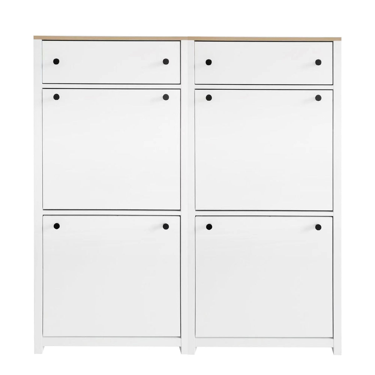 Slim Shoe Cabinet Set With 4 Flip Drawers, Wood Grain Pattern Top Shoe Storage Solution With Adjustable Panel, Modern Style Shoe Rack With Drawers For Hallway, White 5 Or More Drawers White Primary Living Space Adjustable Shelves Particle Board