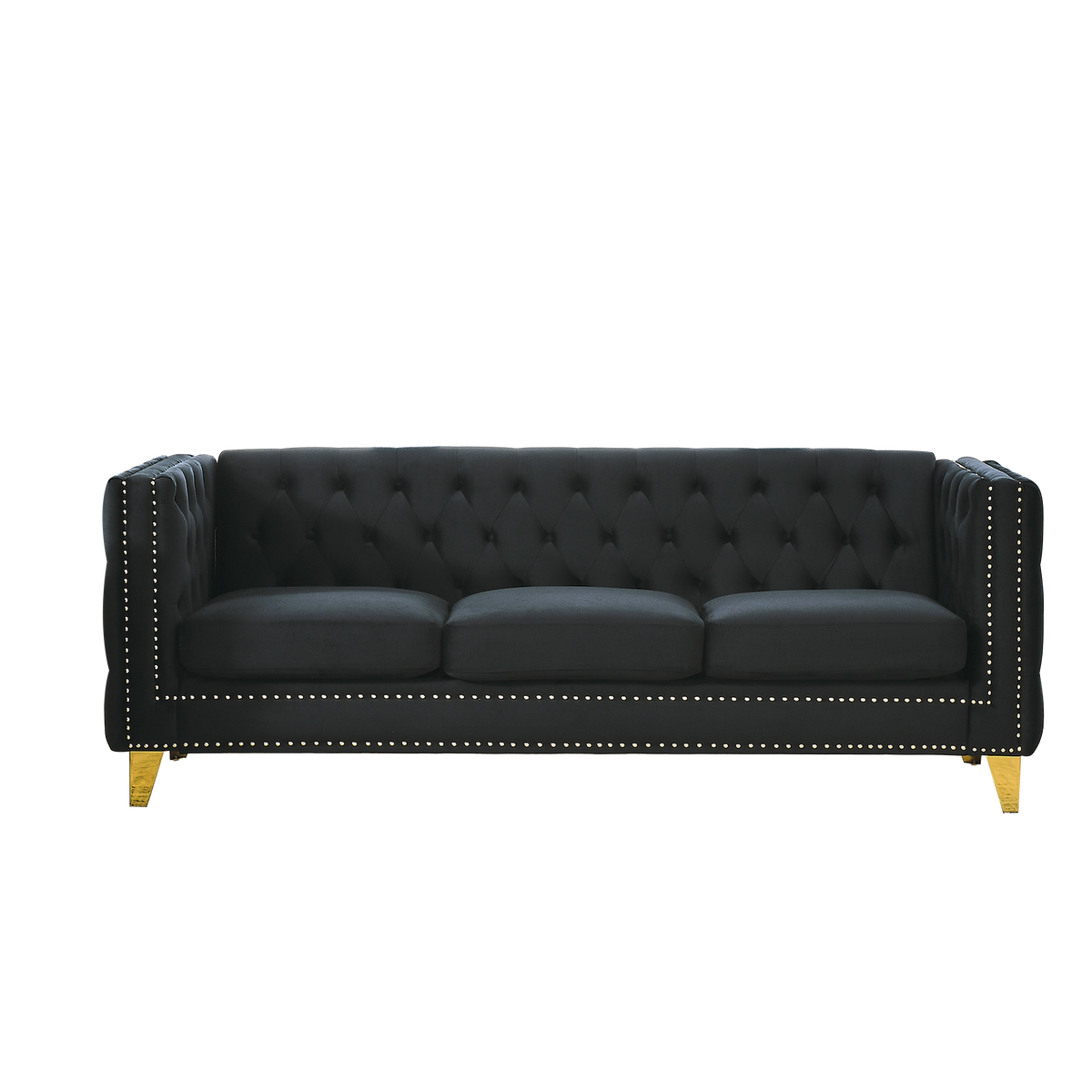 Contact Us For 3D Modeling Velvet Sofa For Living Room,Buttons Tufted Square Arm Couch, Modern Couch Upholstered Button And Metal Legs, Sofa Couch For Bedroom, Black Velvet W834S00022 Black Foam Velvet