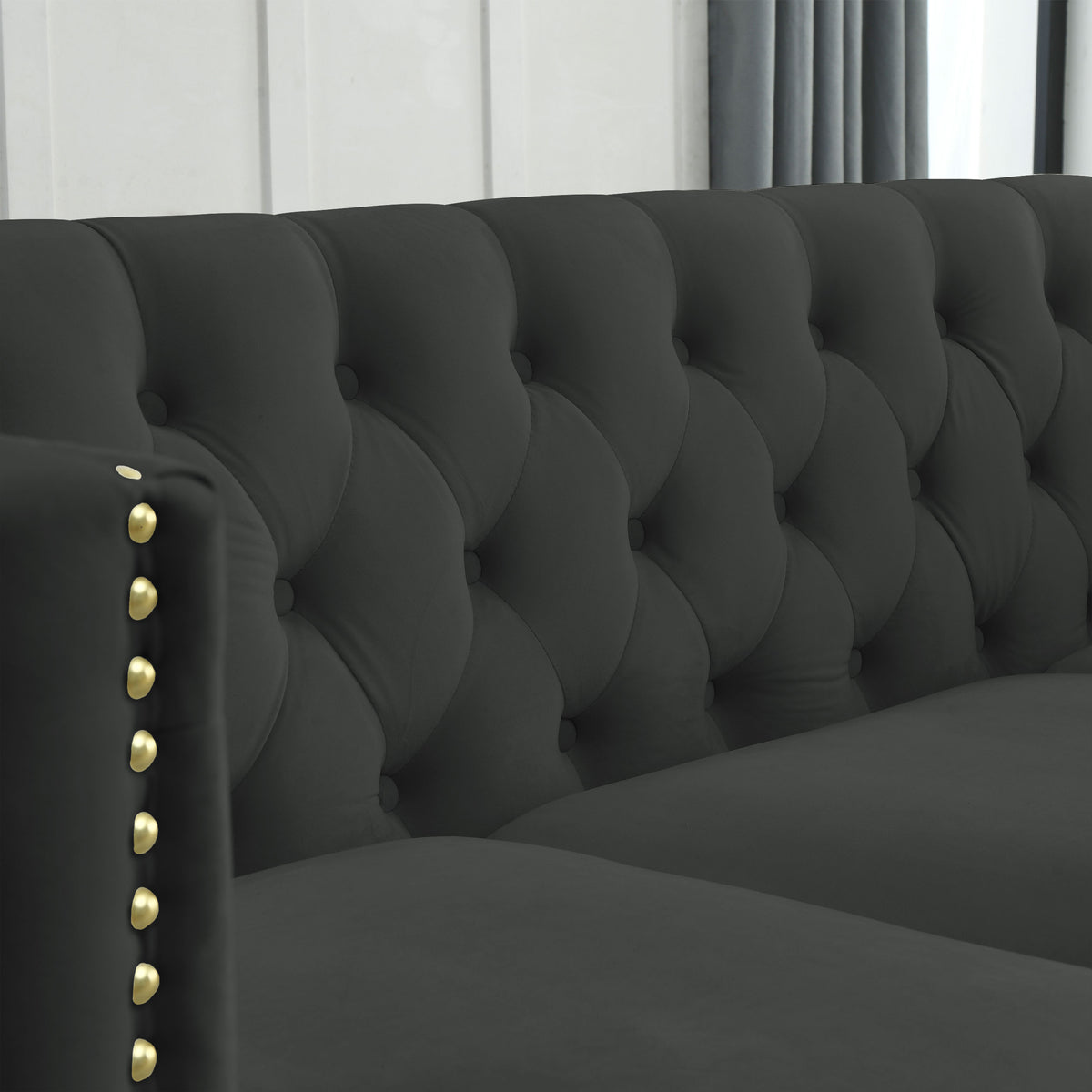 3 Seater 2 Seater Combination Sofa.Black Velvet Black Foam Velvet