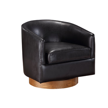 Maisy Brown Faux Leather Wood Base Barrel Swivel Chair Brown Foam Polyester