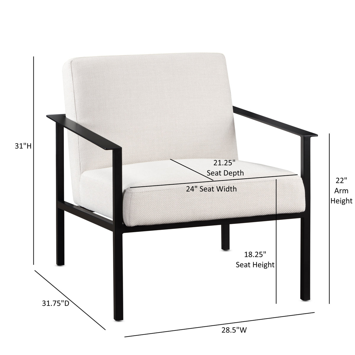 Millie Oatmeal White Stationary Metal Accent Chair Off White Foam Polyester