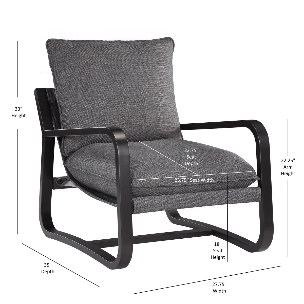 Blaire Sling Chair Upholstered In Charcoal Fabric With Metal Frame Charcoal Foam Polyester
