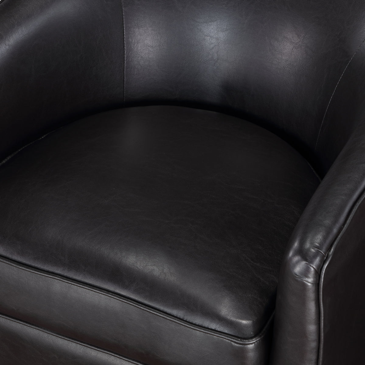 Maisy Brown Faux Leather Wood Base Barrel Swivel Chair Brown Foam Polyester