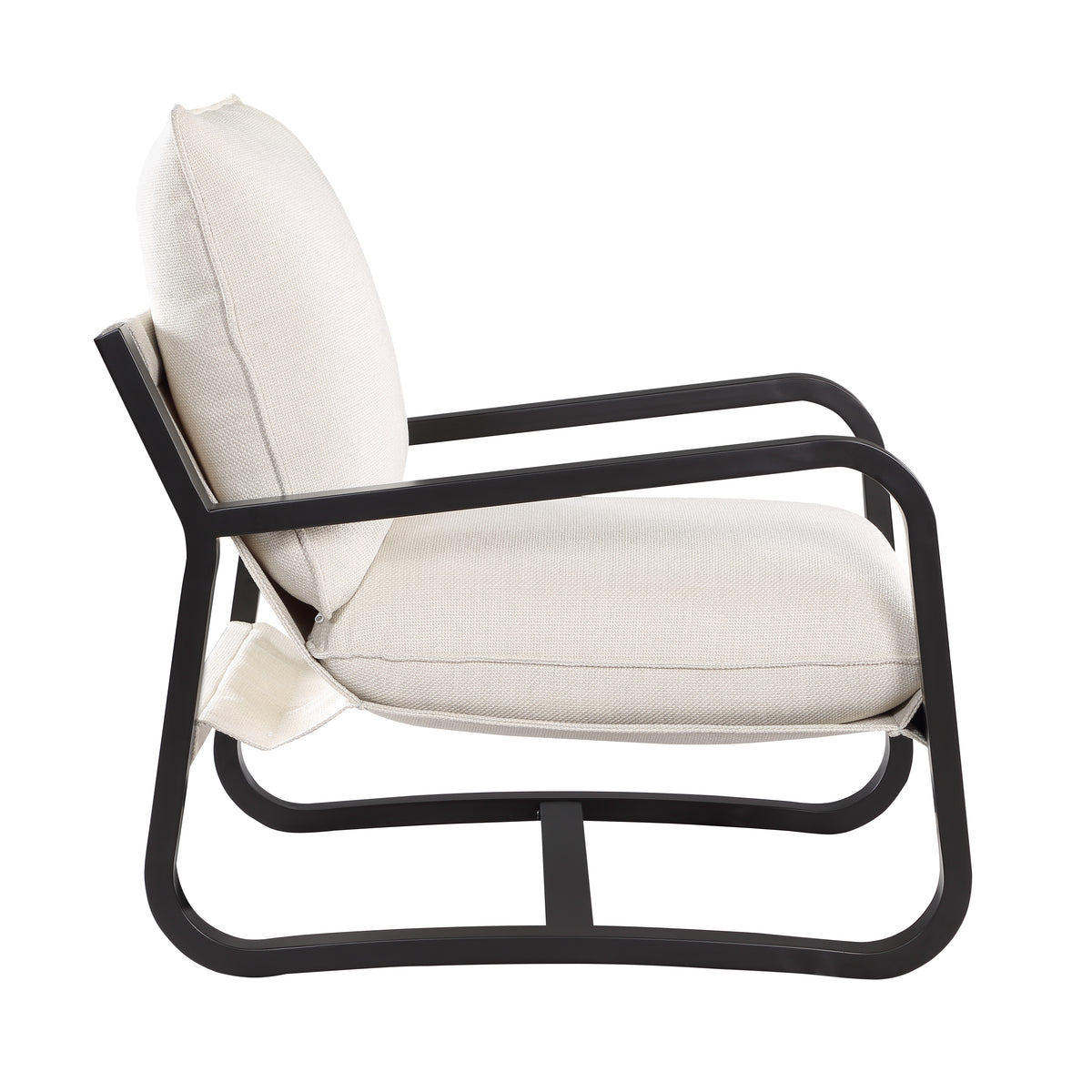 Blaire Sling Chair Upholstered In Oatmeal Fabric With Metal Frame Beige Foam Polyester
