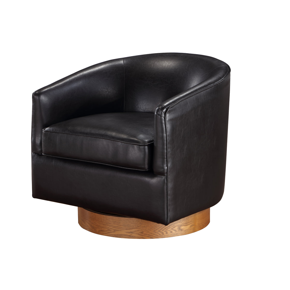 Maisy Brown Faux Leather Wood Base Barrel Swivel Chair Brown Foam Polyester