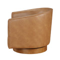 Maisy Saddle Faux Leather Wood Base Barrel Swivel Chair Brown Foam Polyester