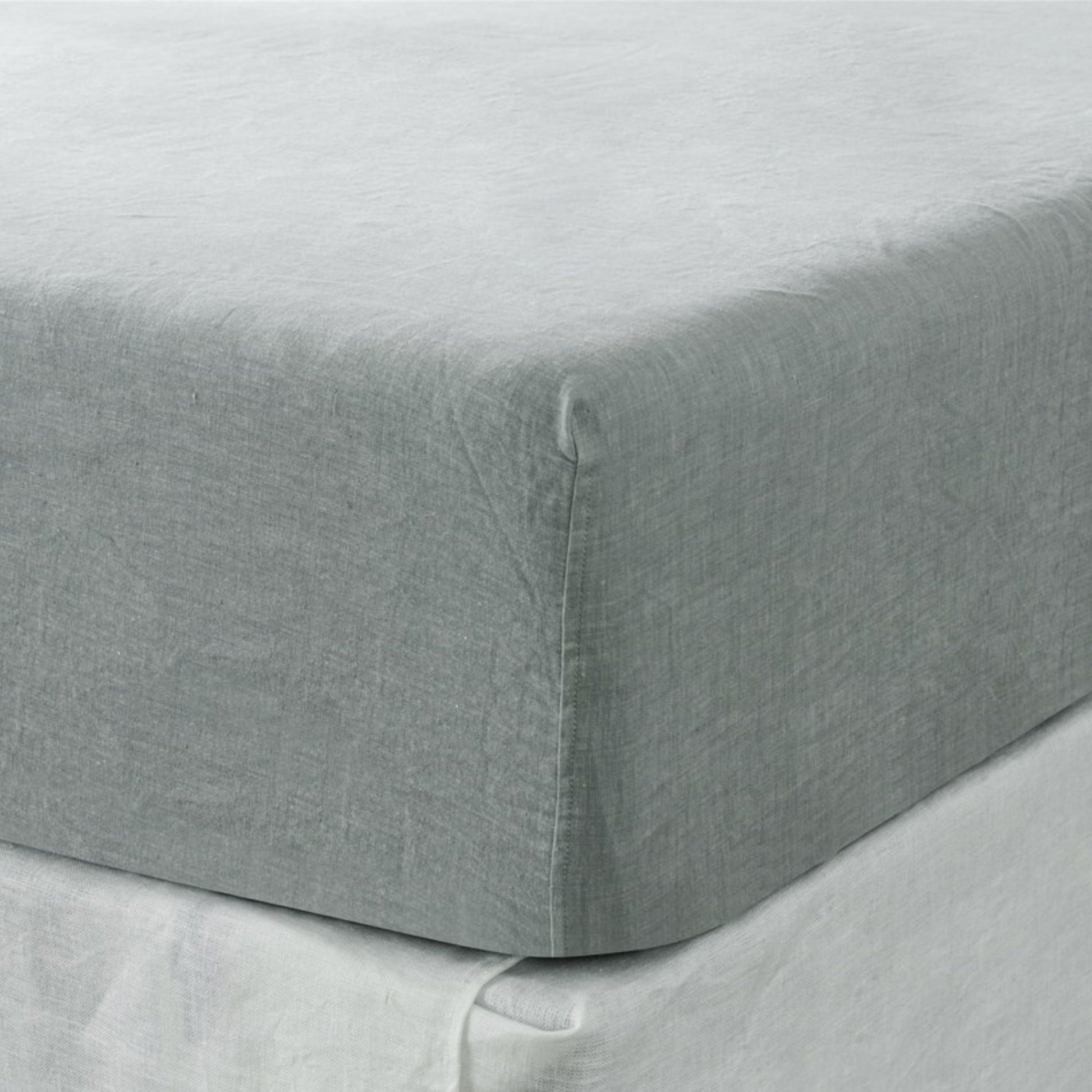 King Fitted Sheet 1 Pc, Bed Sheets King Size, Linen Sheets, Hotel Sheets,& Fade Resistant King Sheets, Sea Glass Grey Linen Linen