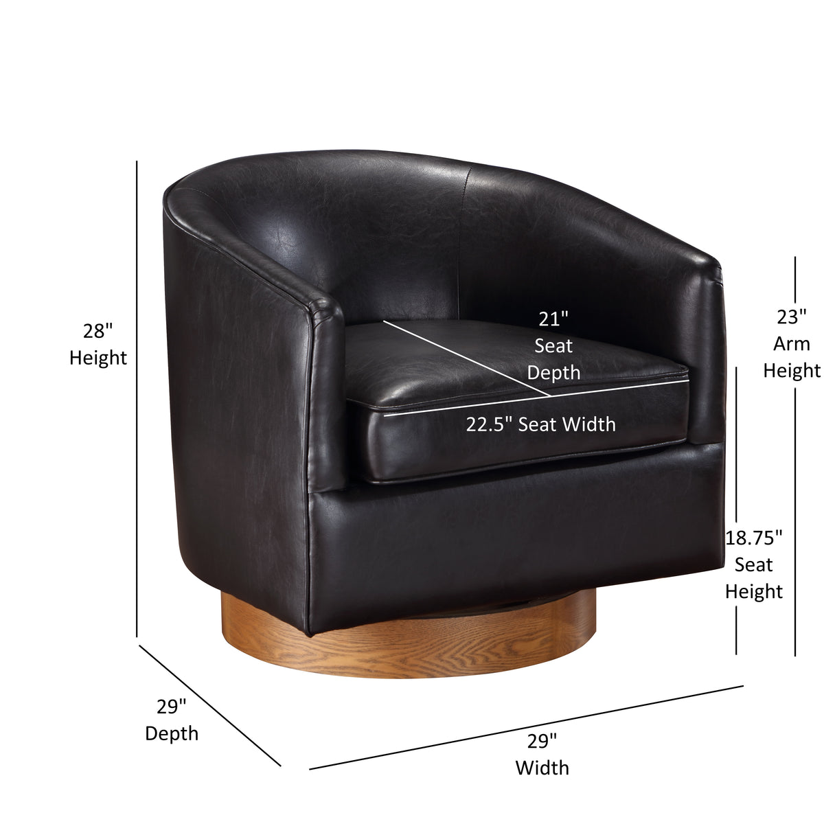 Maisy Brown Faux Leather Wood Base Barrel Swivel Chair Brown Foam Polyester