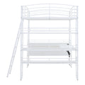 Full Size Loft Bed With 4 Layers Of Shelves And L Shaped Desk, Stylish Metal Frame Bed With A Set Of Sockets, Usb Ports And And Wireless Charging, White White Metal