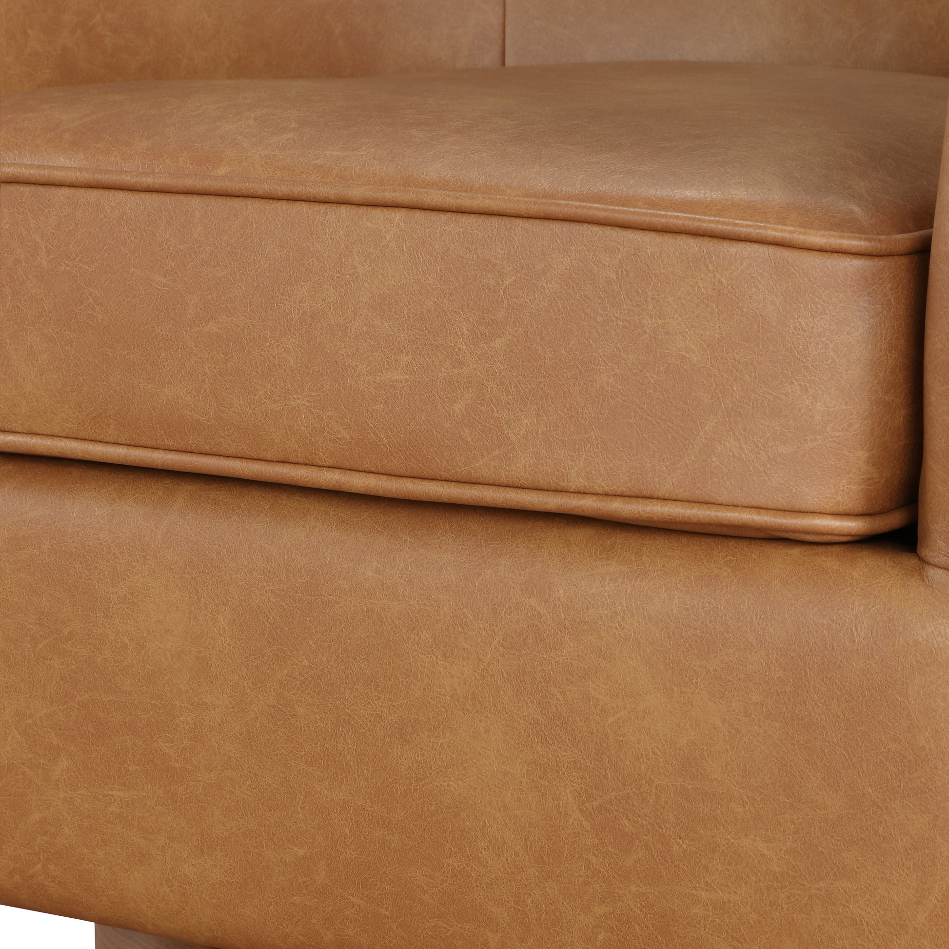 Maisy Saddle Faux Leather Wood Base Barrel Swivel Chair Brown Foam Polyester