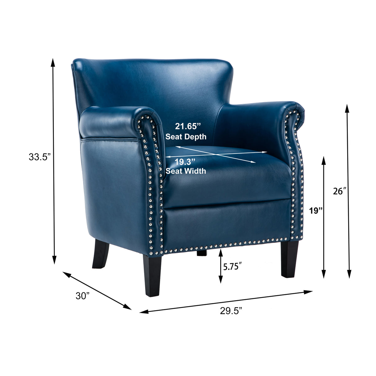 Hadley Navy Blue Club Chair Navy Blue Foam Polyester Blend