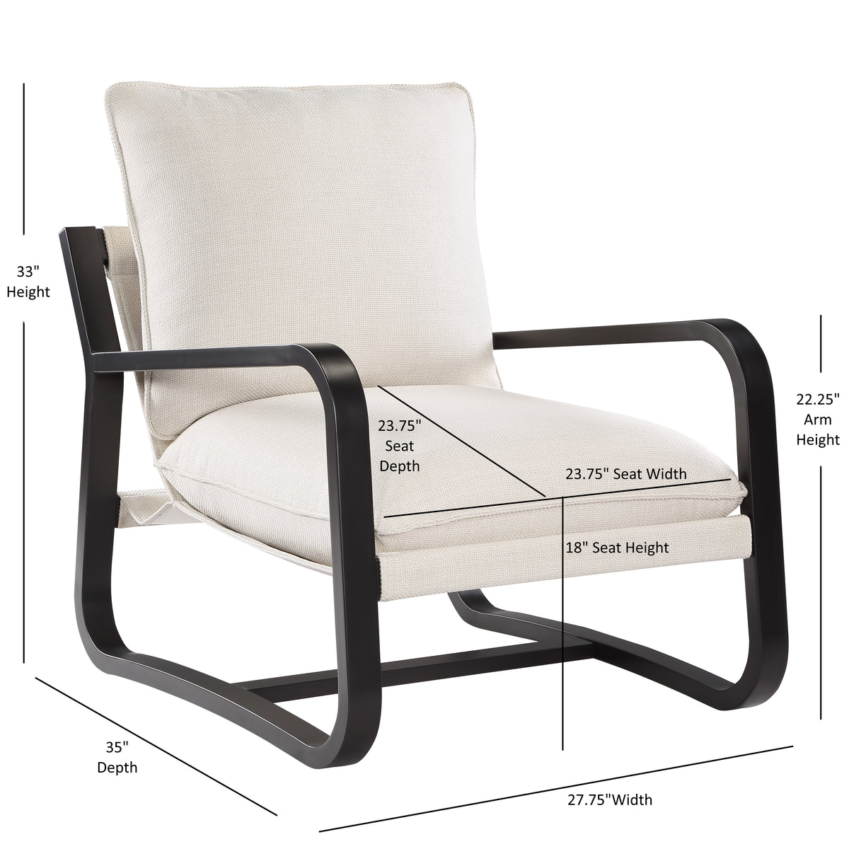 Blaire Sling Chair Upholstered In Oatmeal Fabric With Metal Frame Beige Foam Polyester