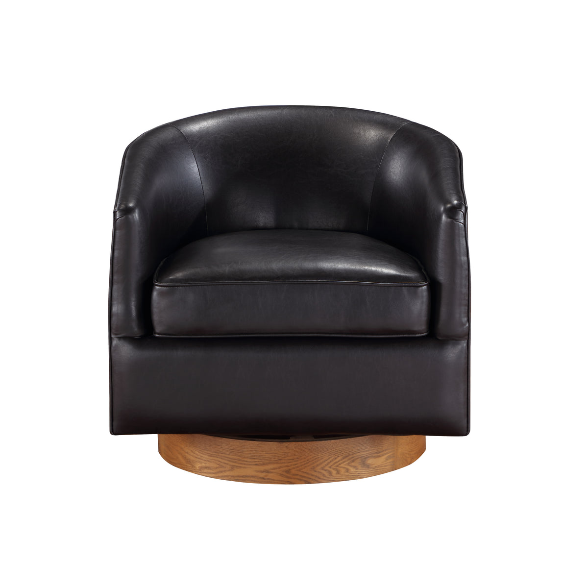 Maisy Brown Faux Leather Wood Base Barrel Swivel Chair Brown Foam Polyester