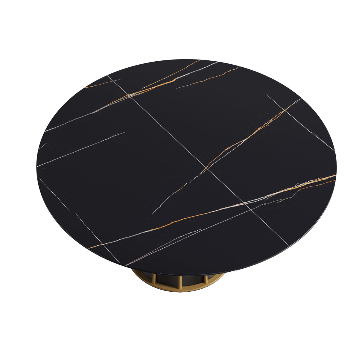 59.05"Modern Artificial Stone Round Black Metal Iron Base Dining Table Can Accommodate 8 People. Not Including Chairs Black Dining Room Metal Sintered Stone