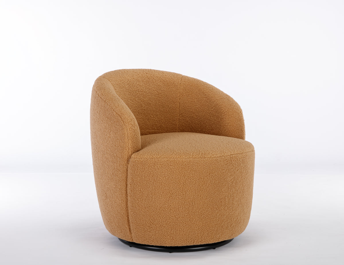 Teddy Fabric Swivel Accent Armchair Barrel Chair With Black Powder Coating Metal Ring,Khaki Khaki Foam Wool