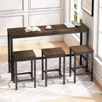 Modern Design Kitchen Dining Table,Pub Table,Long Dining Table Set With 3 Stools,Easy Assembly,Dark Brown Dark Brown Mdf