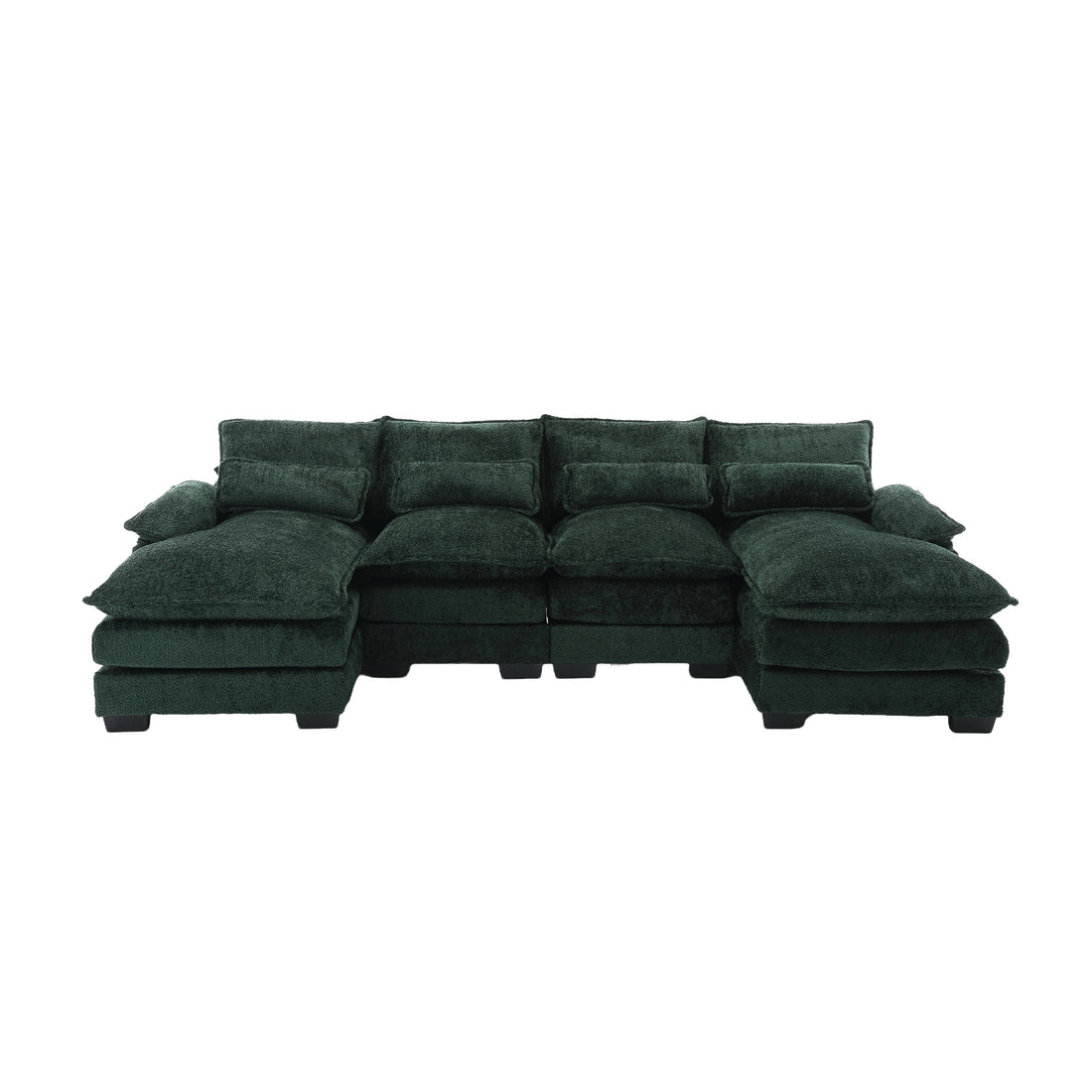United We Win Modern Large Chenille Fabric U Shape Sectional Sofa Emerald Boucle
