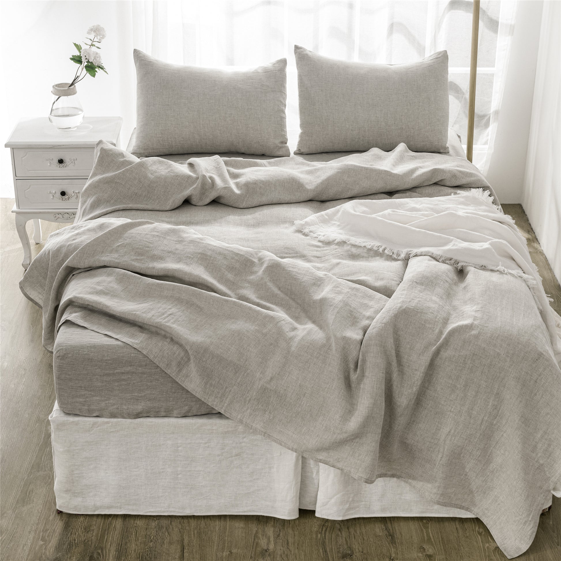 4 Pcs Bedding Sets Queen, Premium Linen Bedding Sheets & Pillowcases, Queen Bedding Sets, Greige Bedding Sheet & Pillowcase Sets Greige Linen Linen