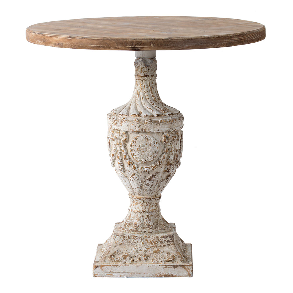 30X31" Antique Round Wood Table Antique White Gray Primary Living Space Antique,French Country,Retro,Rustic,Vintage Magnesium Oxide
