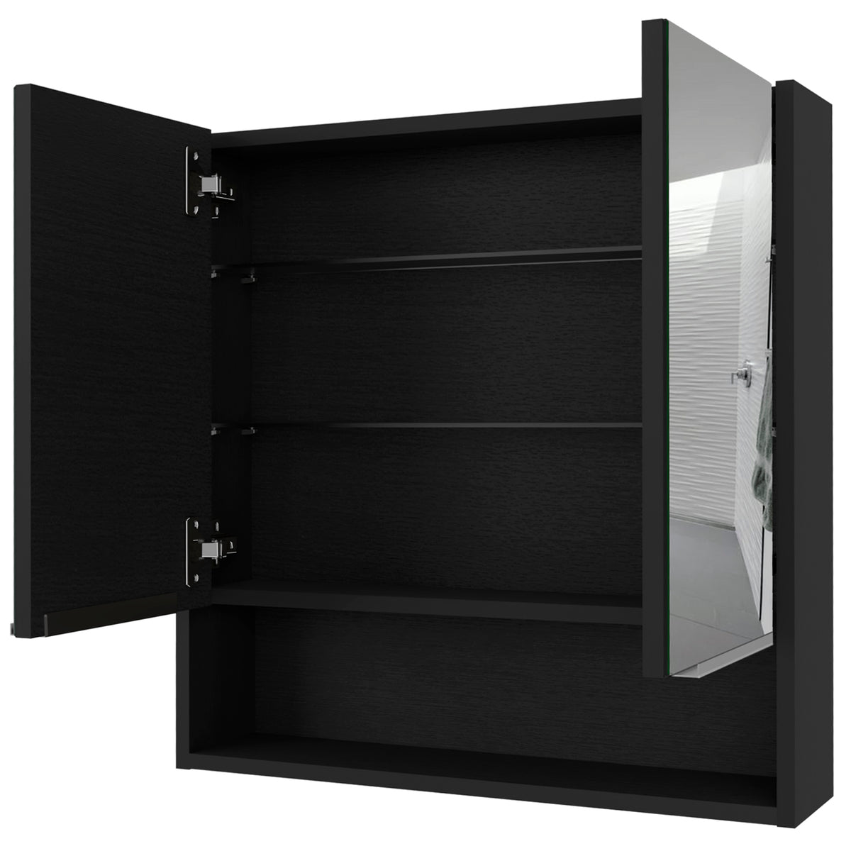 Medicine Cabinet With Mirror Lexington,Three Internal Shelves, Black Wengue Finish Black Particle Board