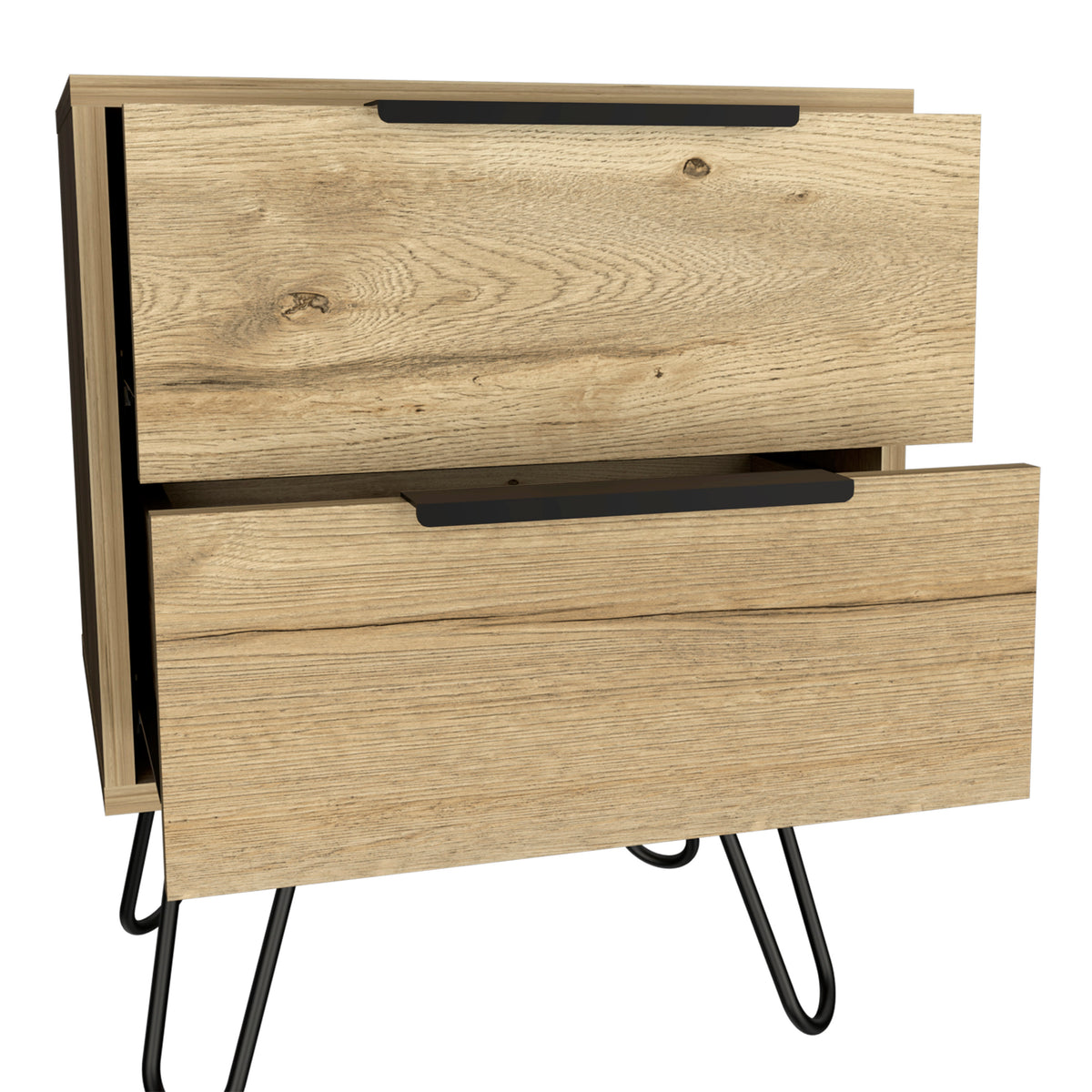 Nightstand Skyoner 2, Harpin Legs, Two Drawers, Light Oak Finish Light Oak Particle Board