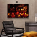 Drop Ping Framed Canvas Wall Art Decor Painting For Halloween, Jack O Lanterns Groups Painting For Halloween Gift, Decoration For Halloween Living Room, Bedroom Decor Ready To Hang Rectangle Framed