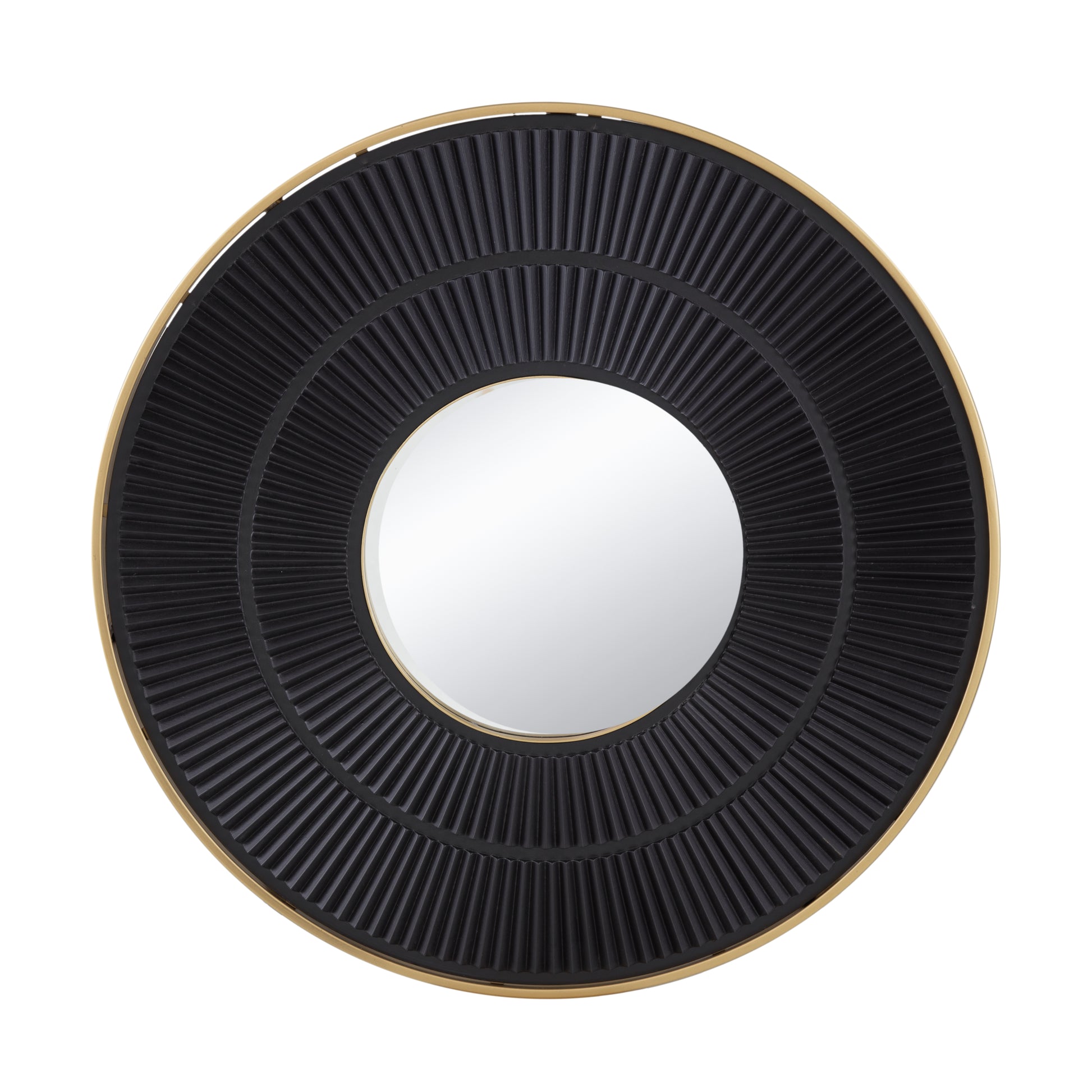 31.5X1X31.5" Round Carter Wooden Mirror With Gold Iron Frame Neutral Colorway Wall Decor For Live Space Golden Black Mdf Glass