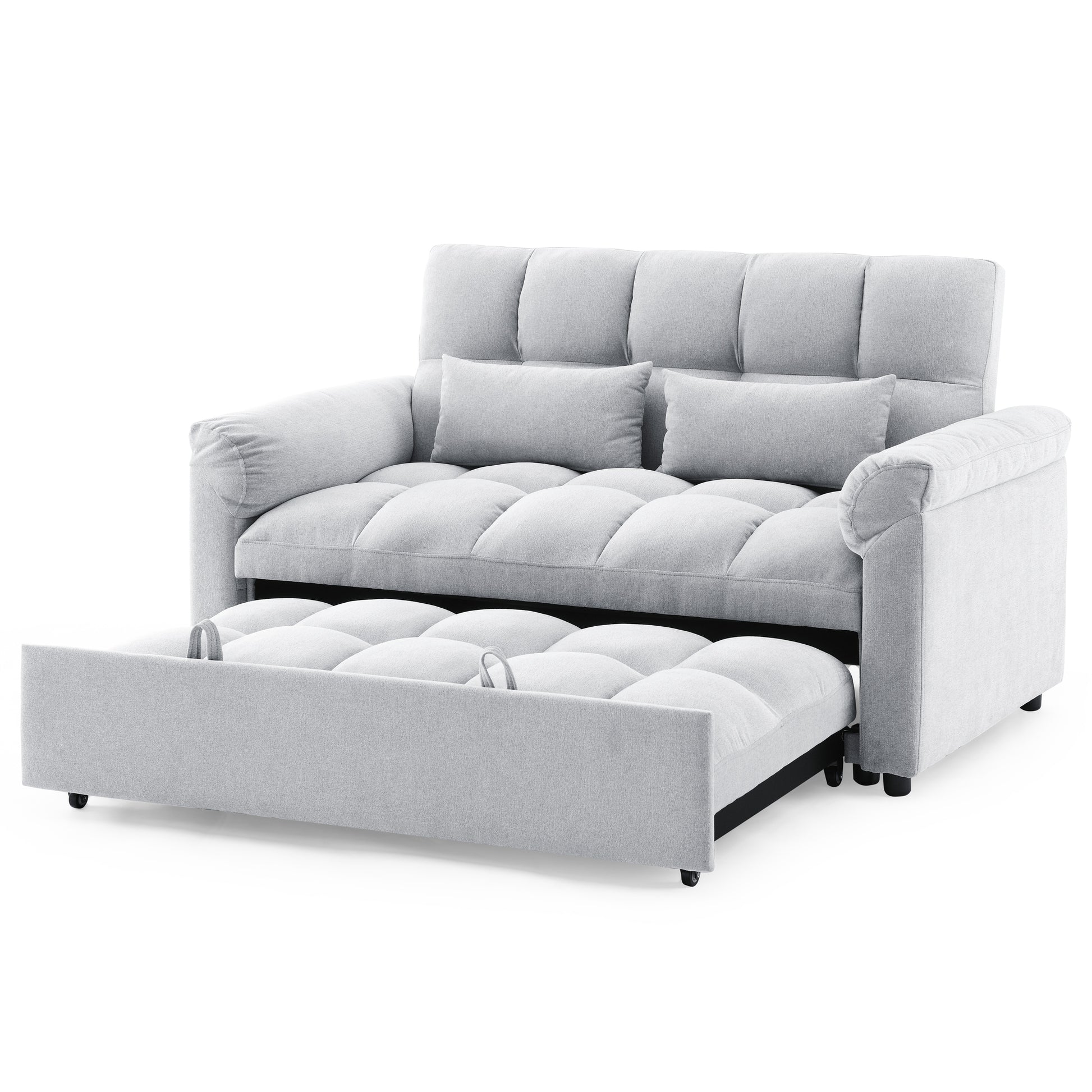 Loveseats Sofa Bed With Pull Out Bed,Adjsutable Back,Light Grey Grey Linen Wood Primary Living Space Medium Soft Tight Back Eucalyptus Pillow Top Arms Foam Linen 2 Seat