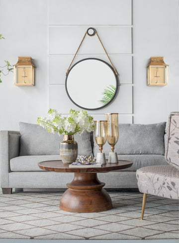 29.5" In On Trend Hanging Round Mirror With Black Framed And With Rope Strap Contemporary Industrial Decor For Bathroom, Bedroom, Or Living Space Black Iron