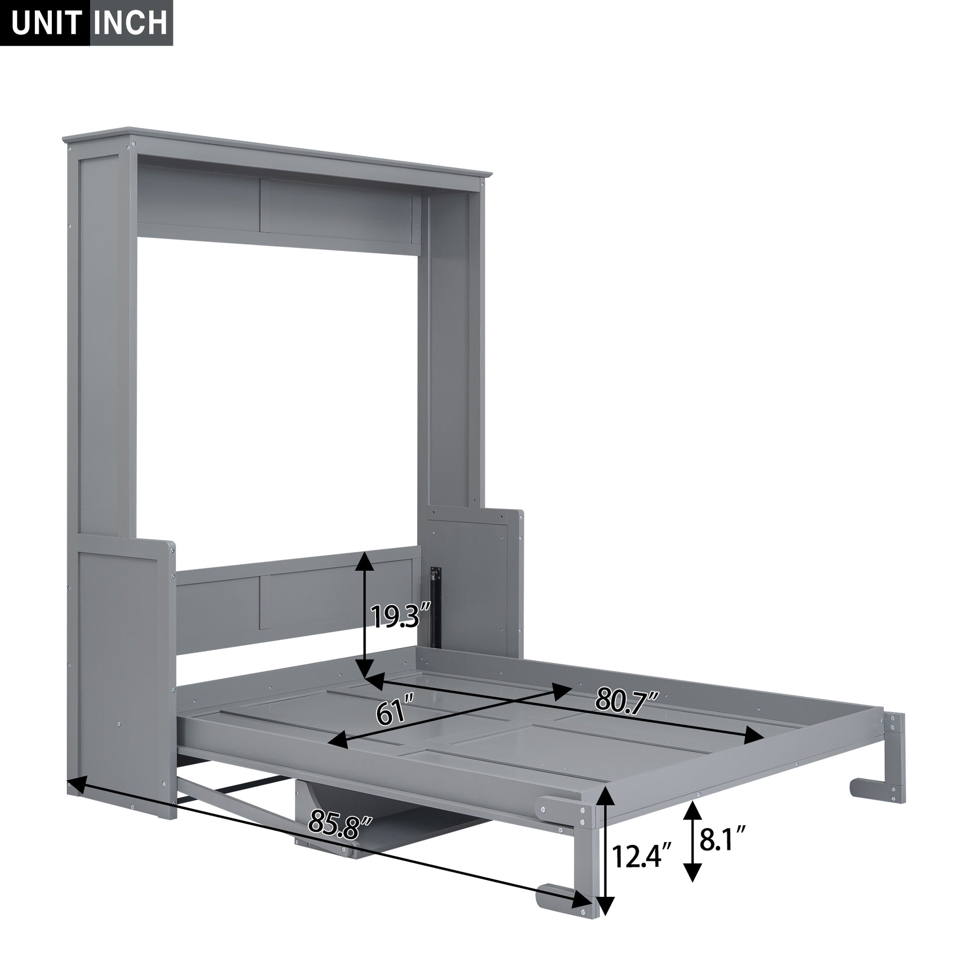 Queen Size Murphy Bed With A Shelf, Gray Box Spring Not Required Queen Gray Wood Bedroom Murphy Solid Wood Mdf