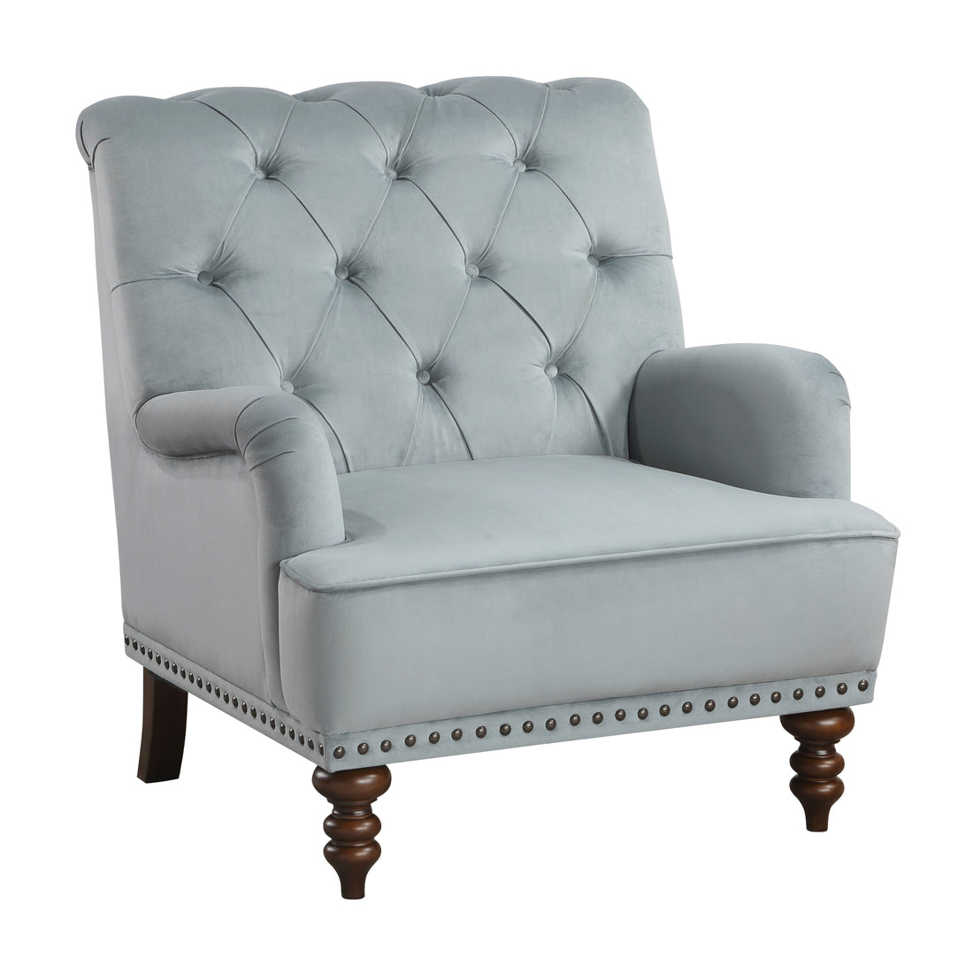 Luxurious Living Room Accent Chair 1Pc Gray Velvet Upholstered Button Tufted Trim Modern Living Room Furniture Gray Primary Living Space Classic,Luxury,Modern Solid Wood
