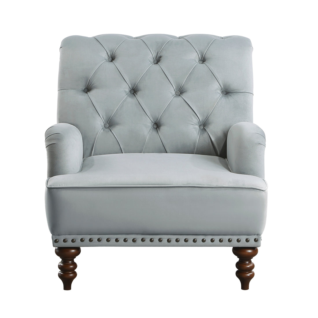Luxurious Living Room Accent Chair 1Pc Gray Velvet Upholstered Button Tufted Trim Modern Living Room Furniture Gray Primary Living Space Classic,Luxury,Modern Solid Wood