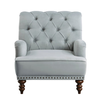 Luxurious Living Room Accent Chair 1Pc Gray Velvet Upholstered Button Tufted Trim Modern Living Room Furniture Gray Primary Living Space Classic,Luxury,Modern Solid Wood
