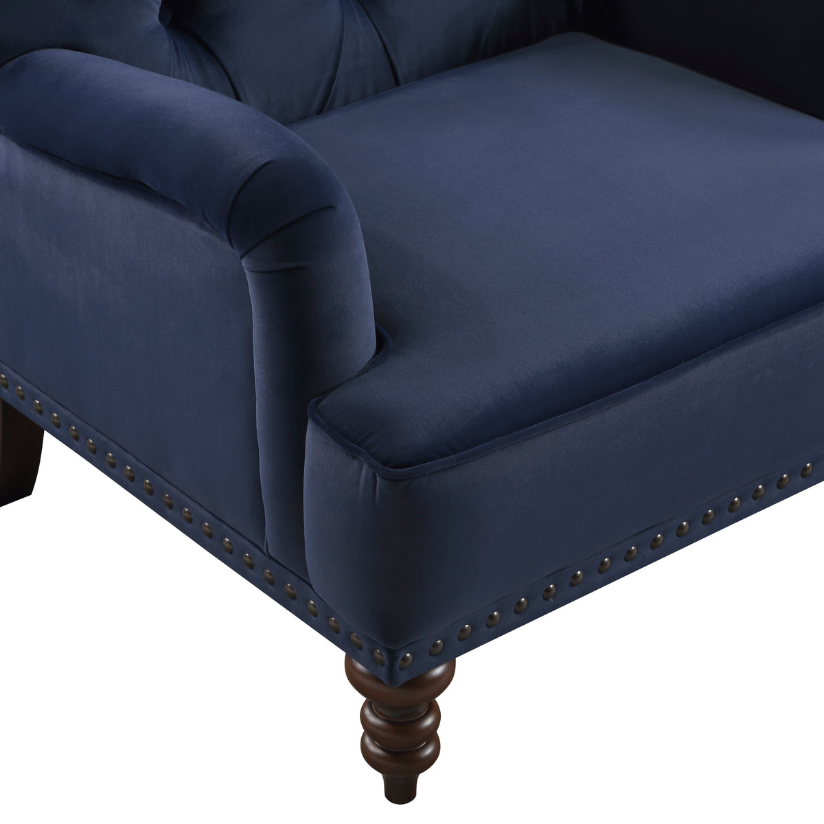 Luxurious Living Room Accent Chair 1Pc Blue Velvet Upholstered Button Tufted Trim Modern Living Room Furniture Blue Primary Living Space Classic,Luxury,Modern Solid Wood