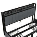 Queen Bed Frame With Led Headboard, Upholstered Bed With 4 Storage Drawers And Usb Ports, Dark Grey Queen Dark Gray Linen