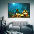 Drop Ping Framed Canvas Wall Art Decor Painting For Halloween, Jack O Lanterns With Wizard Hat Painting For Halloween Gift, Decoration For Halloween Living Room, Bedroom Decor Ready To Hang