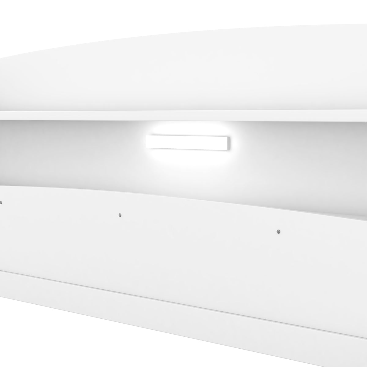 Wood Full Size Platform Bed With Built In Led Light, Storage Headboard And Guardrail, White Box Spring Not Required Full White Wood Bedroom Bed Frame Solid Wood Mdf