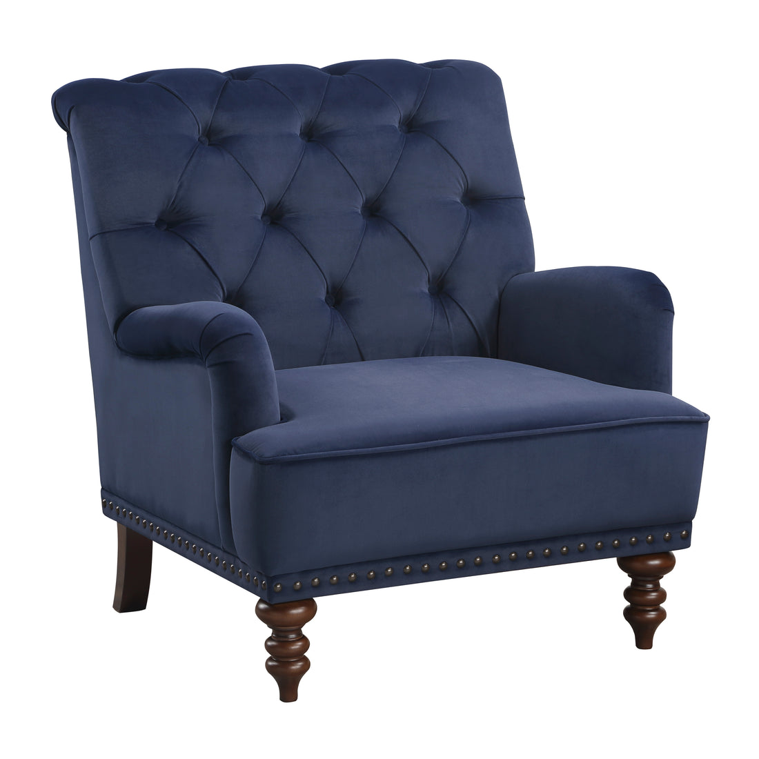 Luxurious Living Room Accent Chair 1Pc Blue Velvet Upholstered Button Tufted Trim Modern Living Room Furniture Blue Primary Living Space Classic,Luxury,Modern Solid Wood