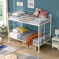 Twin Over Twin Metal Bunk Bed,Metal Structure Bedframe With Safety Guardrails And 2 Ladders,Convertible Bunkbeds,No Spring Box Required And Space Saving Design,White Box Spring Not Required Twin
